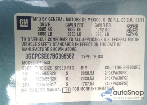 2011 Chevrolet Silverado 1500 Lt from USA, damaged, VIN 3GCPCSE07BG396582